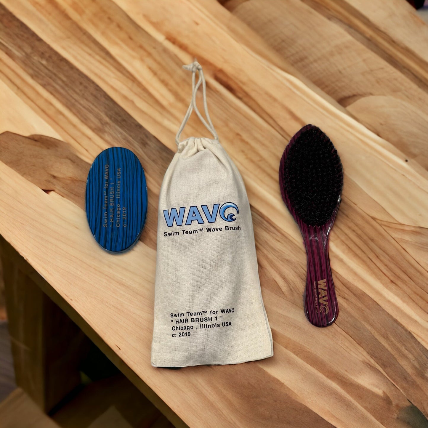 " Hair Brush 1 " Swim Team™ for WAVO - Made with Hard Nylon 360 Waves Palm Brush - All Purpose Wave Brush